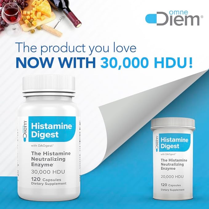 Omne Diem Histamine Digest DAO 30000 HDU - 120 Caps - Histamine Neutralizing Enzyme - Relieve Histamine Intolerance with Diamine Oxidase