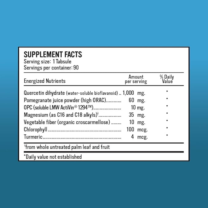 Alkaline for Life Relieve + Repair Quercetin 1000mg Tablets Pure Quercetin Dihydrate with Pomegranate Juice Powder + OPC Water Soluble Antioxidant Supplement Plant Based Non GMO 90 Tablets