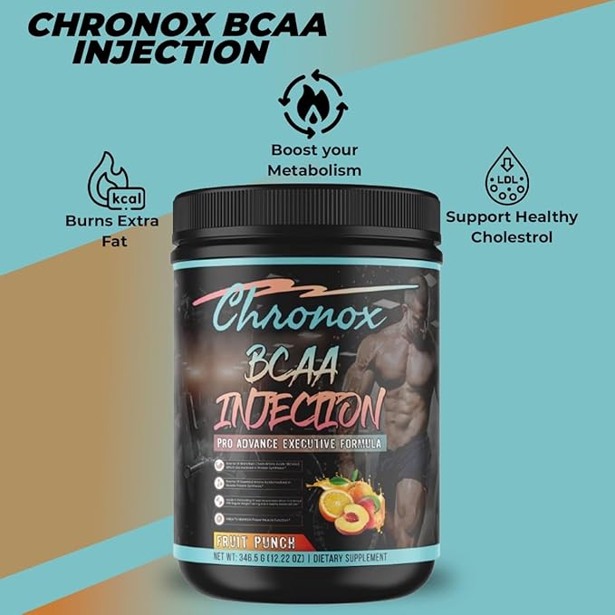 Chronox BCAA Amino Acids Energy Blend-Fruit Punch Flavor 12.22 OZ-Sugar-Free Pre &amp Post Workout Supplement for Muscle Recovery Hydration Energy &amp Fitness Support
