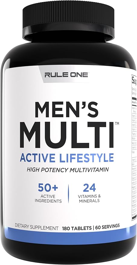 Rule 1 Proteins Men's Daily Multi Vitamins Essential Minerals Superfoods Digestive Enzymes Amino Acids and Antioxidants for Active Lifestyles and Wellness Support (180 Tablets 60 Day Supply)