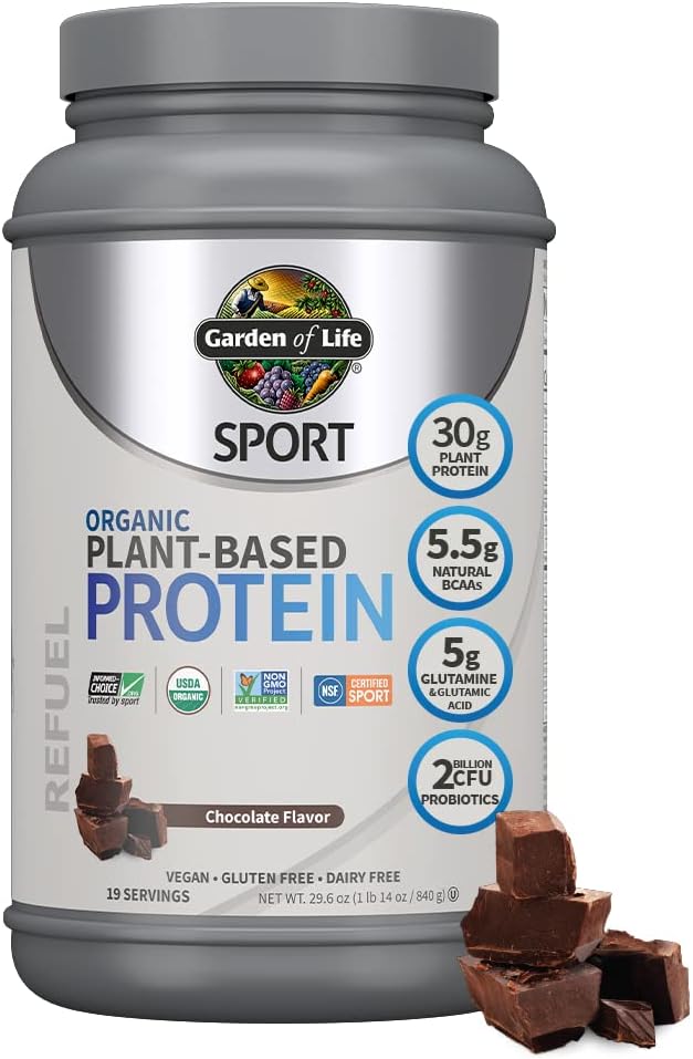 Garden of Life Powder Protein Greens Chocolate Organic 22 Ounce &amp Organic Vegan Sport Protein Powder Chocolate - Probiotics BCAAs 30g