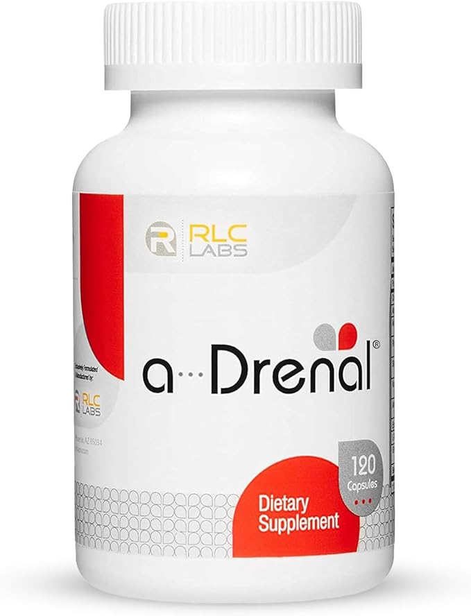 RLC Labs a-Drenal 120 Capsules - Herbal Cortisol Supplement with Ashwagandha Ginger &amp Rhodiola to Support Balance Mood Energy &amp Vitality - Adrenal Support Formula (1 Month Supply)