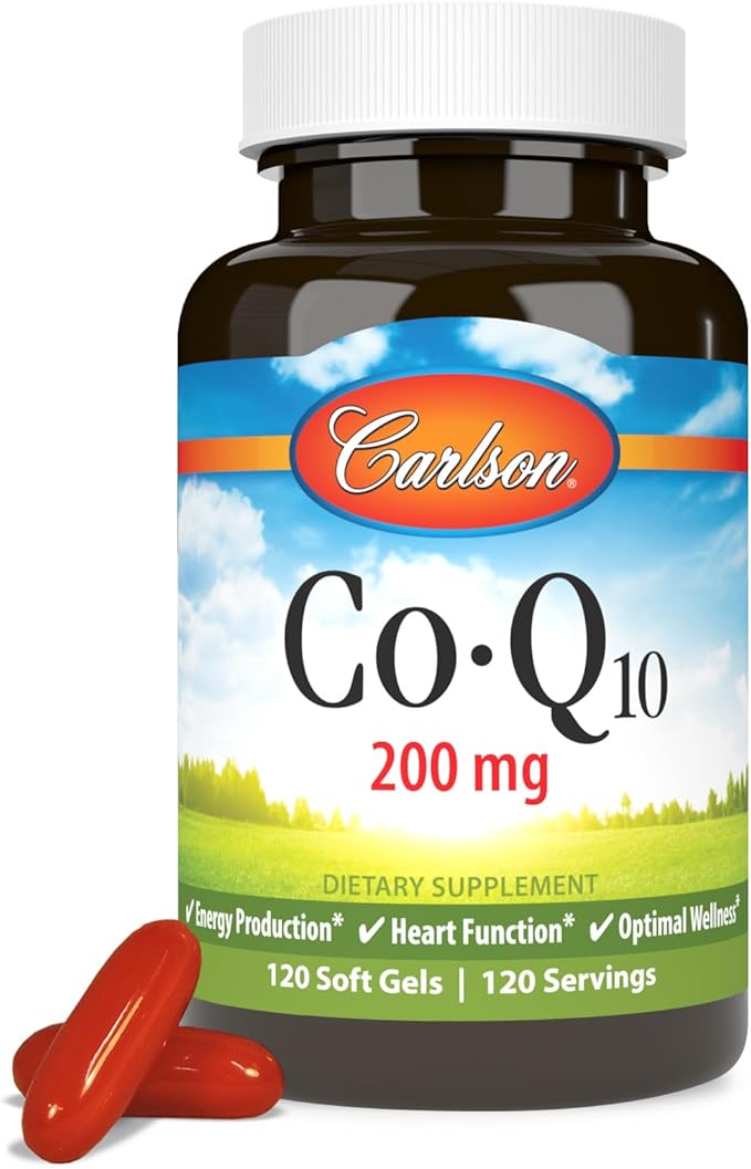 Carlson - Co-Q10 Co-Enzyme Q10 200 mg Energy Production &amp Heart Function 120 Softgels