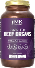 MK Supplements Grass-Fed Beef Organs Capsules | 5 Organs in Nature-Identical Ratios | B12 Copper &amp Heme Iron | Regeneratively Raised | 150 Capsules