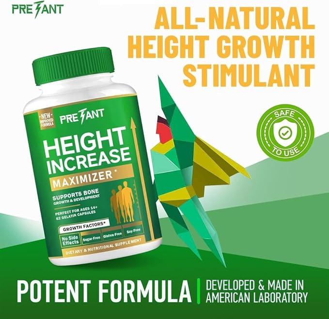 PRETANT-Growth Capsules to Grow Taller - Height Growth Maximizer with Calcium for Bone Strength Made in USA Natural Get Taller Supplement to Increase Bone Growth Adults Teens &amp KidsFree of Hor