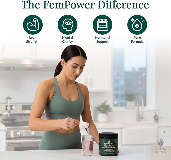 FemPower Creatine for Women - Micronized Creatine Monohydrate with KSM-66 Ashwagandha for Strength Brain Health and Hormonal Balance - Unflavored 30 Servings