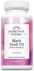 HERITAGE STORE Black Seed Oil Liquid Capsules 650mg Nigella Sativa Oil Supplement with Thymoquinone Omega 3 6 9 Antioxidant Cholesterol Digestive Joint &amp Immune Support* Vegan 45 Serv 90c
