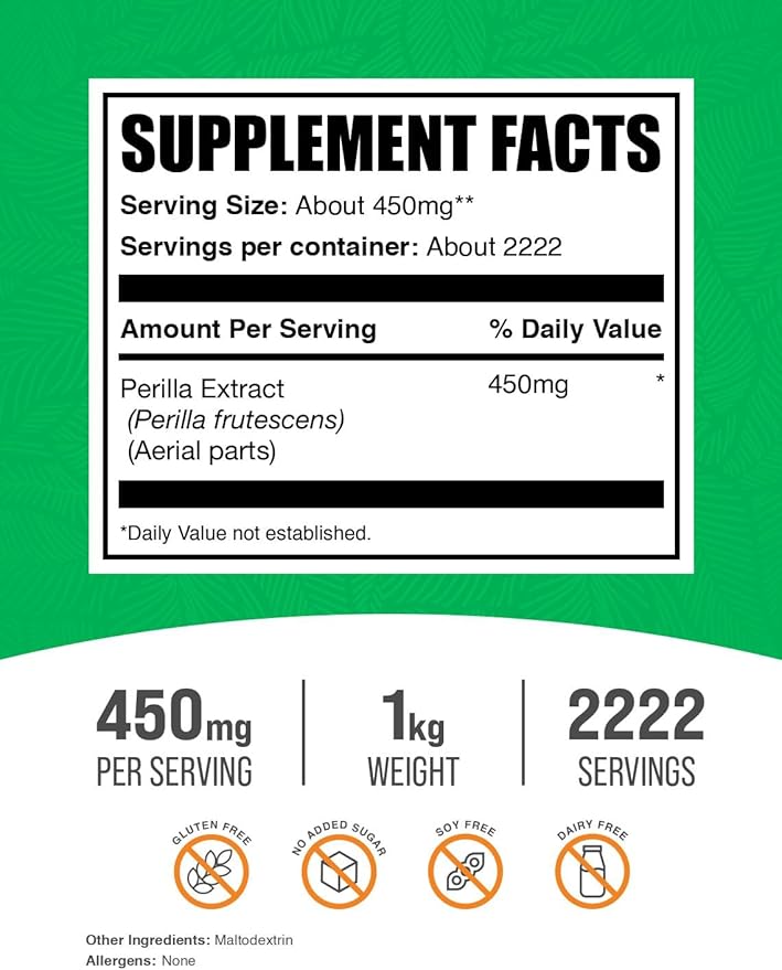 BulkSupplements.com Perilla Extract Powder - Perilla Frutescens Supplement Herbal Supplement - Vegan &amp Gluten Free 450mg per Serving 1kg (2.2 lbs) (Pack of 1)