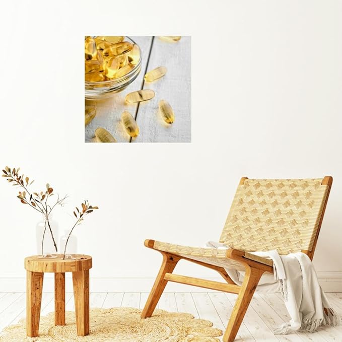 TIEOIYA Omega 3 Fish Fat Oil Capsules Fish oil capsules white Close Canvas Wall Art for Bathroom Bedroom Pictures Wall Decor Living Room Kitchen Office Framed Poster Prints Artwork Painting 16x16
