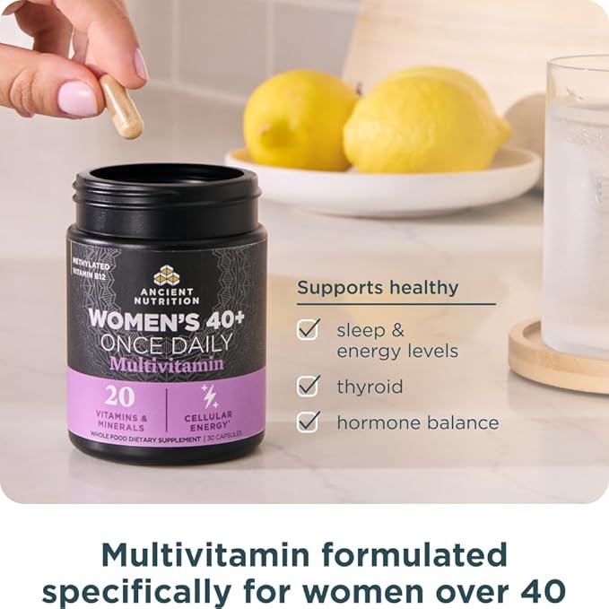 Ancient Nutrition Multivitamin for Women Multi Women's 40+ Once Daily Magnesium Methylated Vitamin B C K2 Folate and Iron Supplement 30ct