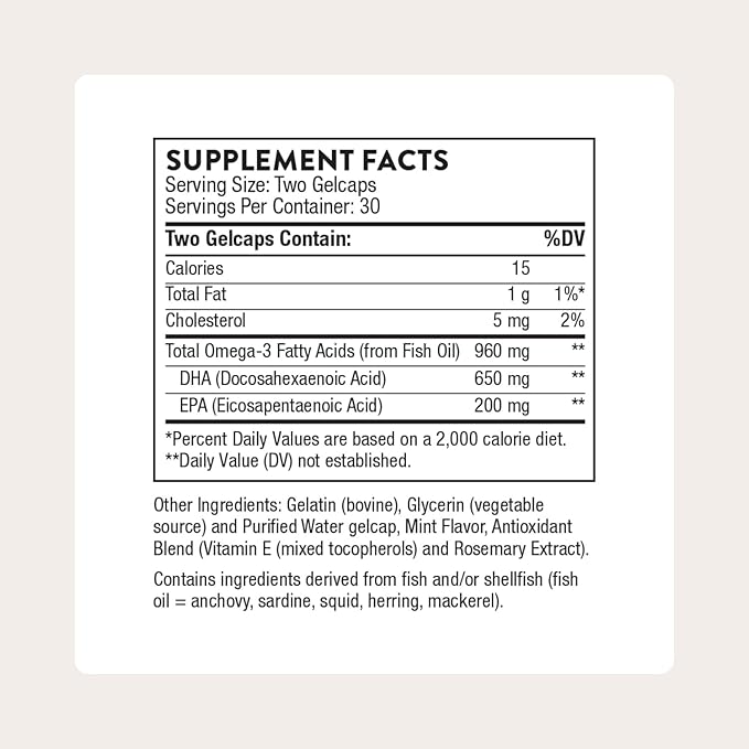 THORNE - Advanced DHA - Omega-3 Fish Oil Supplement with EPA &amp DHA in Triglyceride Form - Supports Brain Nerve Eye Blood Vessel &amp Heart Health* - Third-Party Certified - Gluten-Free - 60 So