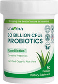 Univera Probiotics Probiotics and Prebiotics 30 Billion CFUs with Organic Aloe Vera -14 Strains Digestive Enzymes for Adults - Vegan AloeBiotics 60ct.