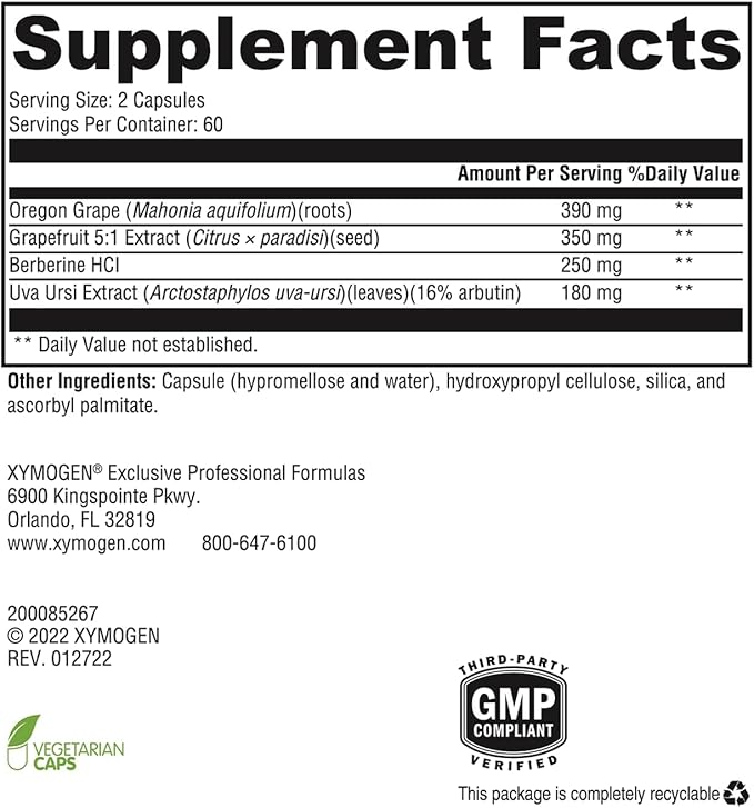 XYMOGEN Berbemycin - Berberine Grape Root &amp Grapefruit Extract - Supports Healthy Microbial Balance &amp GI Health - Concentrated Berberine - Vegan Gluten-Free &amp Dairy Free - 120 Capsules