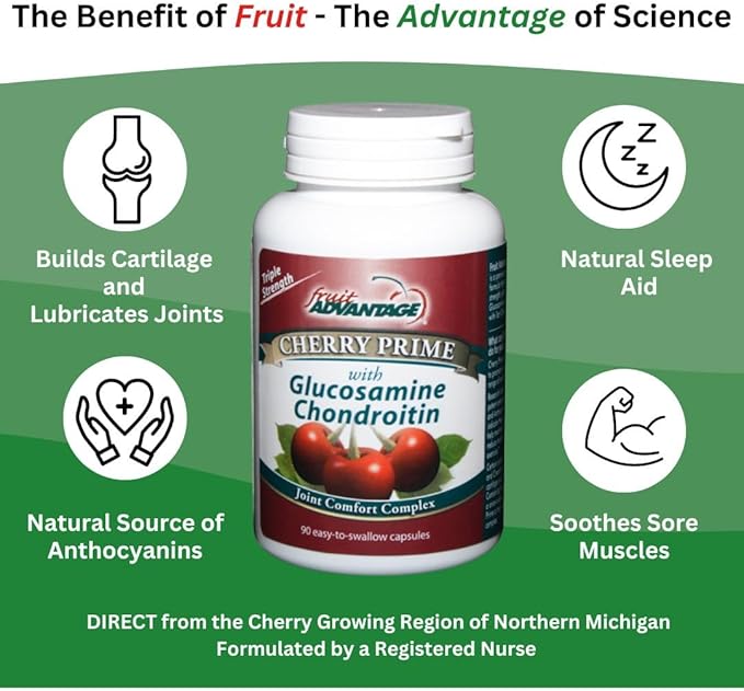 Cherry Prime Montmorency Tart Cherry with Glucosamine &amp Chondroitin - 90 Capsules (Case of 12)