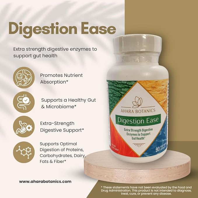 Digestion Ease – Multi-Enzyme Blend for Protein Carbohydrate Fat Dairy and Fiber Support – 60 Capsules