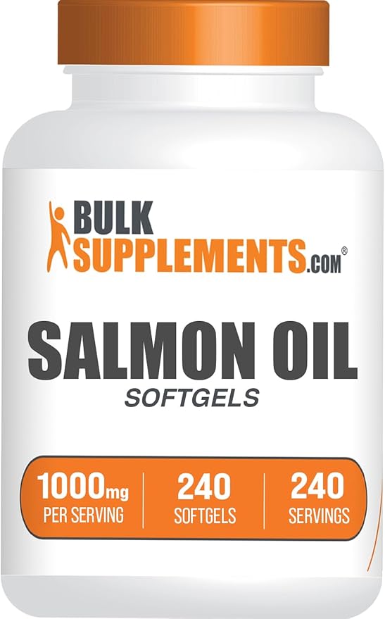 BulkSupplements.com Salmon Oil Softgels - Omega 3 Supplement Wild Alaskan Salmon Oil Supplements - 1000mg Gluten Free 1 Softgel per Serving 240 Count (Pack of 1)