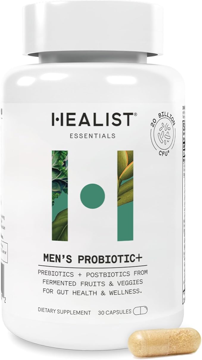 HEALIST Probiotics for Men - Probiotic Prebiotic Fiber Supplement &amp Postbiotic for Gut Health Colon Health Overall Wellness Dr Formulated 20 Billion CFU 30 Vegan Capsules