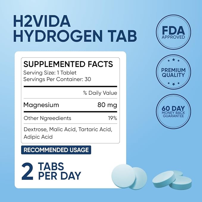 Hydrogen Water Tablets – Magnesium Supplement for Energy Detox Hydration &amp Focus – Energy Booster – 1Pack Unflavored 20 Tablets