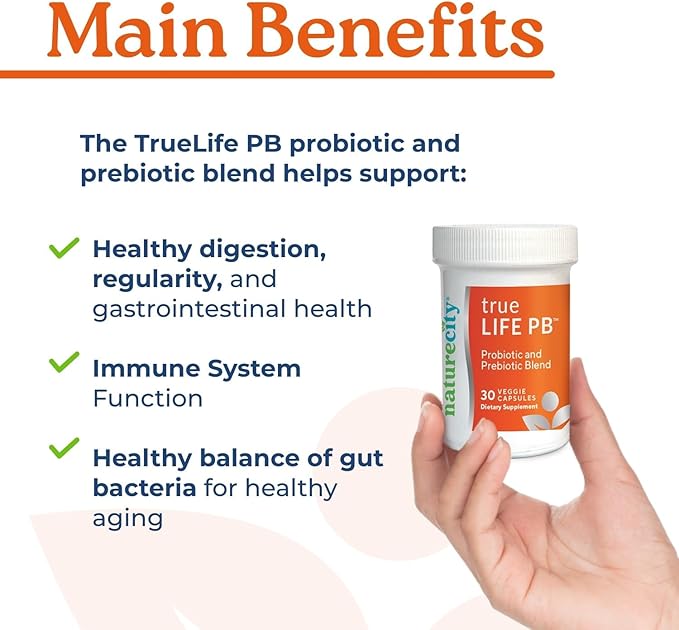 NatureCity True-Life-PB Shelf Stable Blend Prebiotics and Probiotics for Women and Men - Digestive Gut Health Supplements for Women and Men - Dairy Free - (30 Veggie Capsules) (Pack of 2)