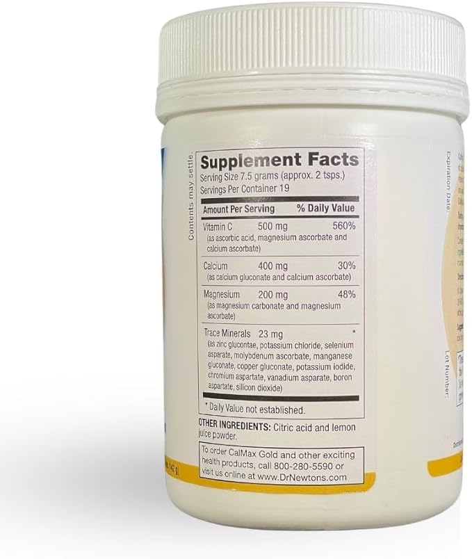 Dr. Newton’s Naturals CalMax Gold Powder Drink Mix - 2:1 Ratio of Calcium &amp Magnesium with Vitamin C + Essential Trace Minerals to Support Post Workout Recovery Muscles Sleep Bones -5 oz can