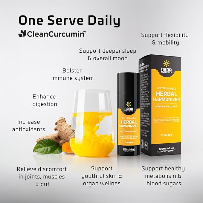 Herbal Harmonizer with CleanCurcumin(TM) - Multi Botanical Antioxidants Supplement - Water Soluble - Nano Curcumin - Holistic Wellness Defender - Healthy Drink Mix (4 fl.oz Apple and Raspberry)