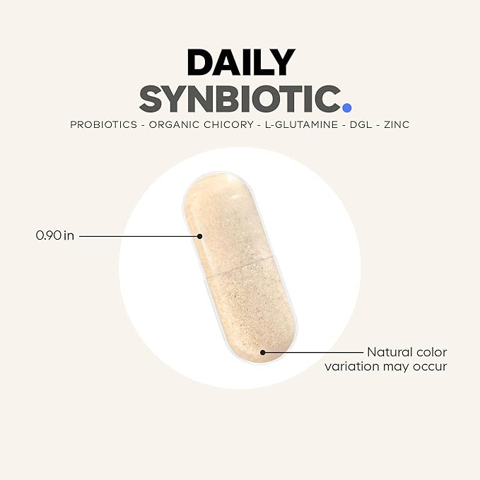 Codeage Daily Synbiotic Supplement - Prebiotics Lactobacillus &amp Bifidobacterium Probiotics L-Glutamine Zinc L-Carnosine DGL Synbiotic Probiotic BioPerine - Shelf-Stable - 30 Capsules