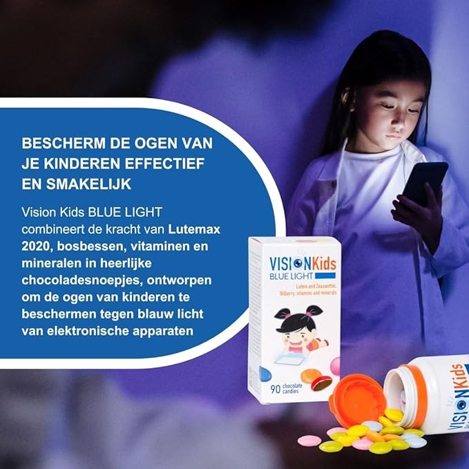 OMEGOR Lutein and Zeaxanthin Supplement for Kids Eyes (90 Chocolate Dragèes) - Vision Kids Blue Light Eyesight Supplement for Retina Protection