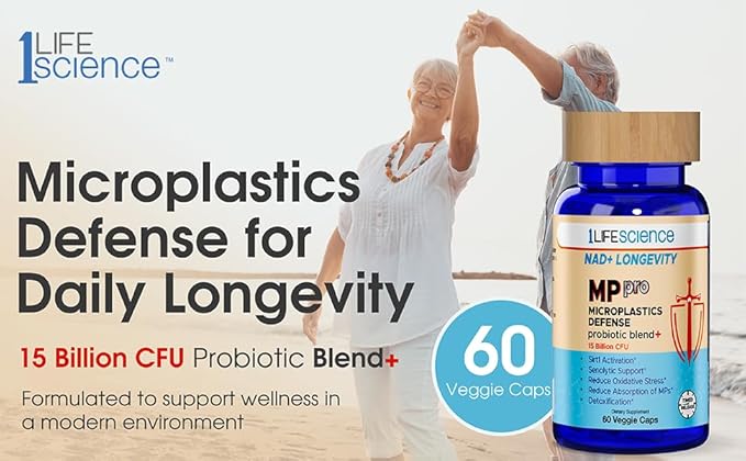 1LifeScience NAD+ Longevity Microplastics Defense Support Supplement – Probiotic Blend with NMN – Supports Digestive &amp Cellular Health – cGMP Made in USA – 60 Veggie Capsules
