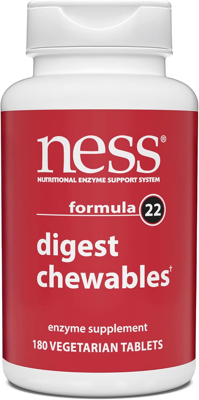 Ness® Digest Chewables | Multi-Enzyme Digestive Supplement | Supports Digestion of Protein Fat Carbohydrates &amp Fiber | Mixed Berry Flavor | 180 Vegetarian Chewable Tablets
