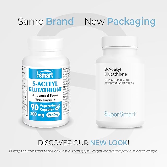 Supersmart S-Acetyl Glutathione 300mg per Day (High Absorption) - Stable Form of L-Glutathione Tripeptide - GSH Supplement | Non-GMO &amp Gluten Free - 90 Vegetarian Capsules