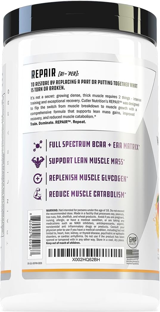 Repair Post Workout Recovery Drink: Fast Absorbing Carbohydrates (Waxy Maize + Cluster Dextrin) and BCAA/EAA for Advanced Muscle Recovery Peach Mango 20 Servings