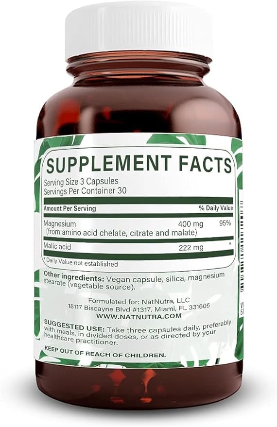 Natural Nutra Mega Magnesium 400mg Supplement - High Absorption Amino Acid Chelate Better Vibes Citrate Malate Blend for Muscle Growth Bone Strength Heart Health Nerve Support - 90 Capsules