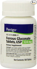 Perrigo Ferrous Gluconate Green Tablets 324mg 100ct (3 Pack)