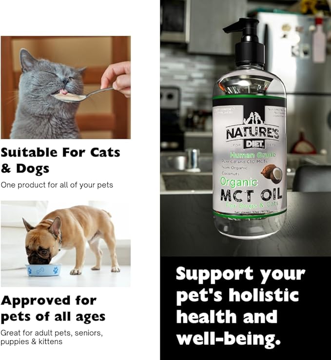 Nature's Diet Organic MCT Oil for Dogs and Cats 32 oz (907g) Human Grade Pure C8 and C10 MCTs from Organic Coconuts