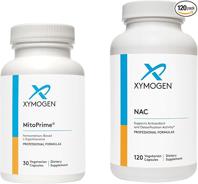 XYMOGEN MitoPrime (30 Capsules) + NAC (120 Capsules) 2-Product Bundle - L Ergothioneine Antioxidant Supplement with 600mg N-Acetyl-Cysteine NAC Supplement