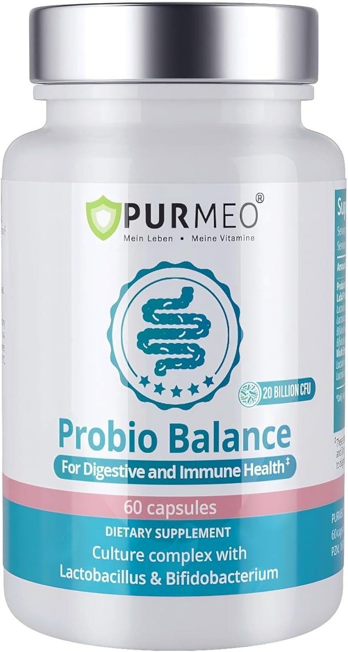 purmeo Balanced Probiotic for Gut &amp Digestive Health with Lab4 Strains - Bloating Gas Constipation IBS &amp Diarrhea Support for Men &amp Women Shelf Stable Vegan Gluten Free 60 Days Supp