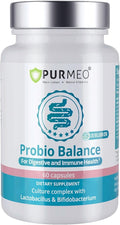 purmeo Balanced Probiotic for Gut &amp Digestive Health with Lab4 Strains - Bloating Gas Constipation IBS &amp Diarrhea Support for Men &amp Women Shelf Stable Vegan Gluten Free 60 Days Supp
