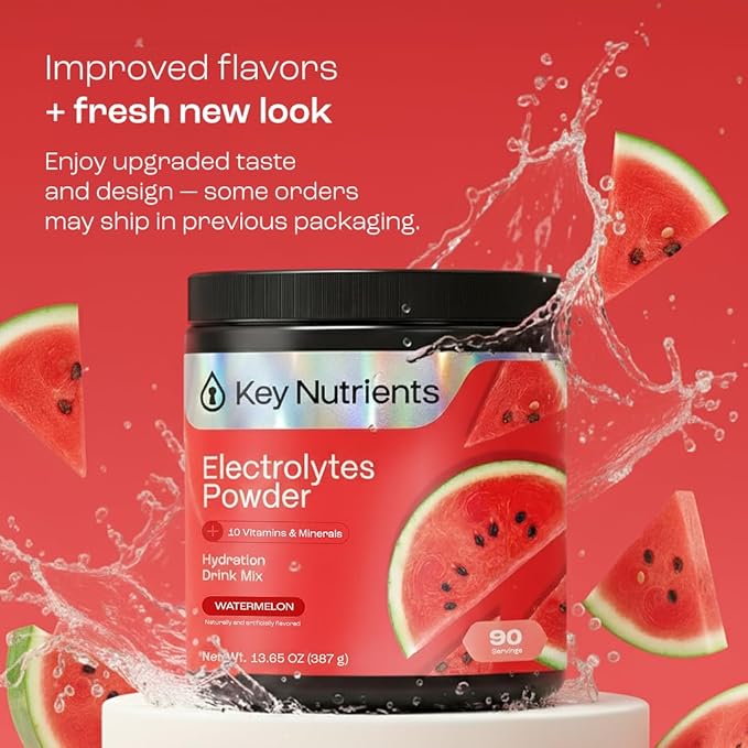 KEY NUTRIENTS Multivitamin Electrolytes Powder No Sugar for Recovery - Refreshing Watermelon Electrolyte Powder - Hydration Powder - No Calories Gluten Free Electrolytes Powder - 90 Servings