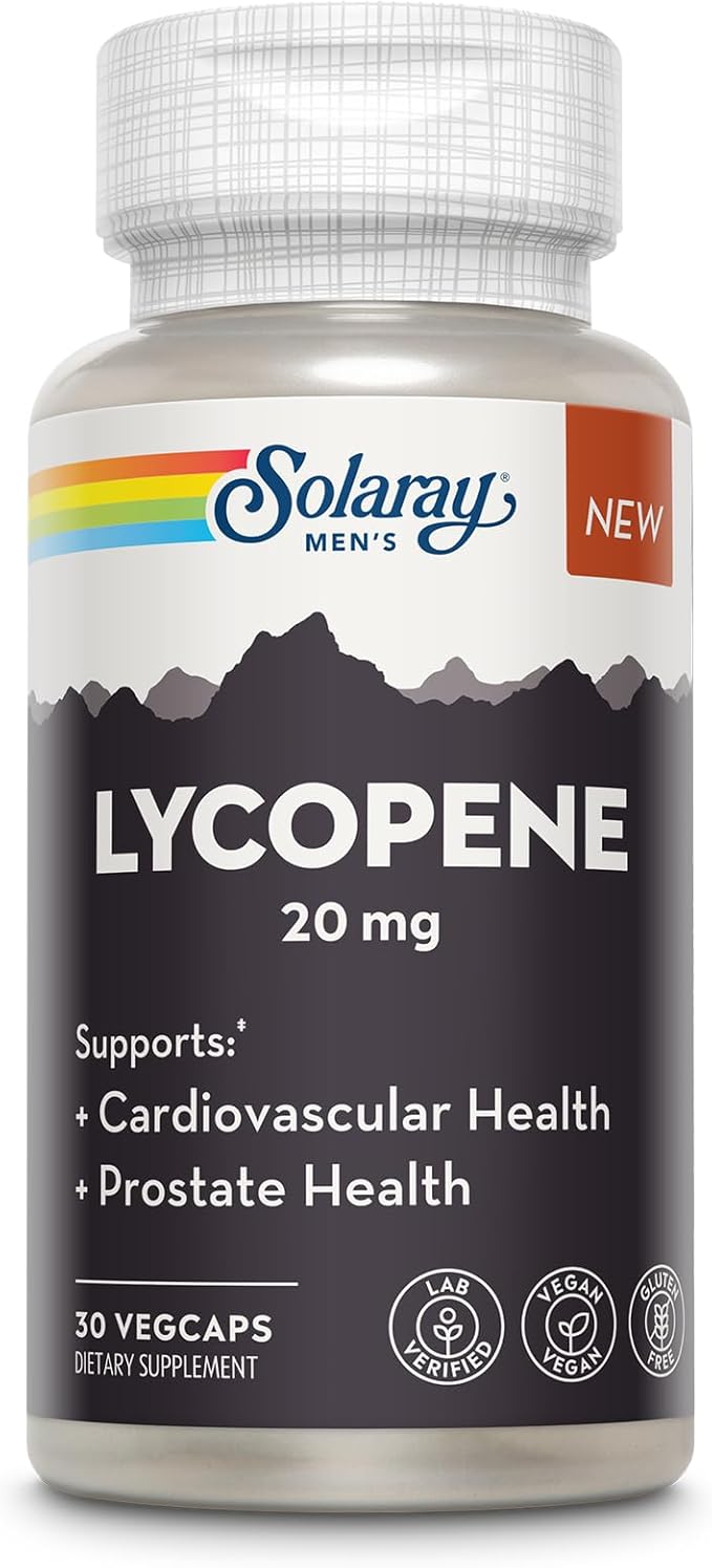 SOLARAY Lycopene 20mg - Heart Health and Prostate Health Support Powerful Antioxidants Supplement Sourced from Tomatoes - Vegan Gluten Free Lab Verified 60 Day Guarantee 30 Servings 30 VegCaps