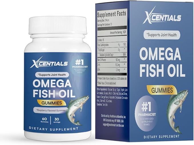Omega‑3 Fish Oil Gummies Contains 100mg of Fish Oil Powder 13.2 DHA + 2.8MG EPA Heart Brain &amp Eye Support No Fishy Aftertaste with Raspberry-Flavored 60 Gummies