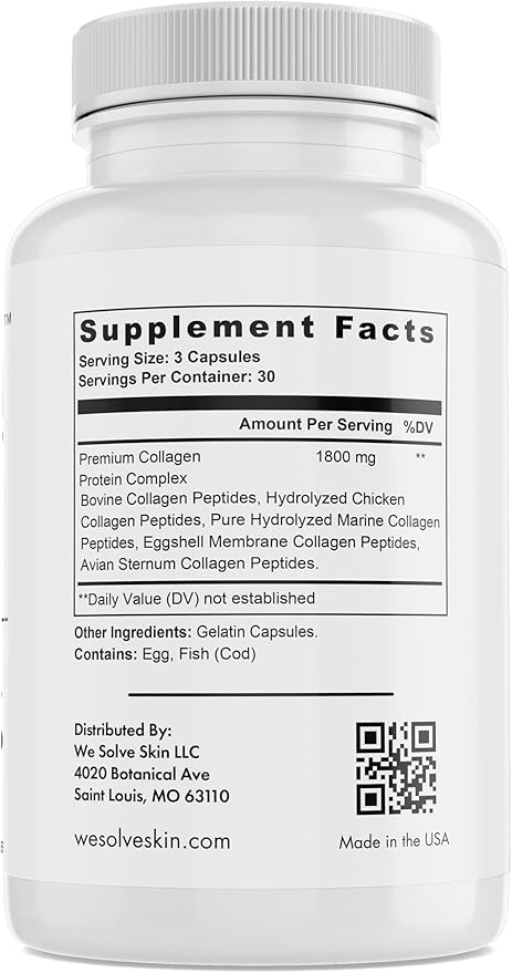 Multi Collagen Peptides Pills for Women &amp Men – 5 Types (I II III V X) – Marine Chicken &amp Bovine Collagen – Supports Hair Skin Nails Joints &amp Bones – Gluten-Free Capsules (90 Count