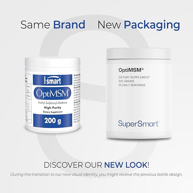 Supersmart - OptiMSM (Methyl-Sulfonyl-Methane) - Patented High Purity Formula | Non-GMO &amp Gluten Free - 200 g