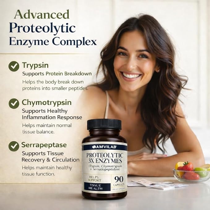 Proteolytic Enzymes 3X with SerrapeptaseTrypsin &amp Chymotrypsin | Reduces Edema &amp Irritation from Tissue Injury -Supports Body Wellness &amp Recovery- Digestive Supplement - 90 Capsules