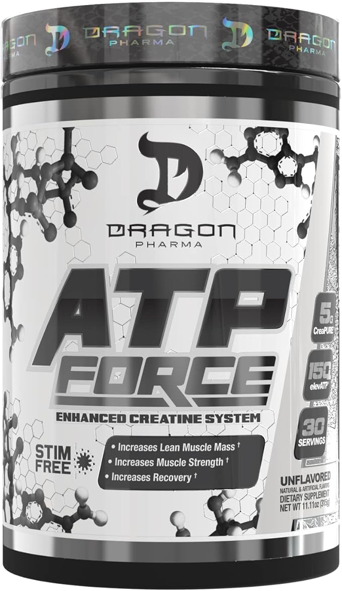 DRAGON PHARMA ATP Force Enhanced Creatine System Stim-Free Increase Lean Muscle Mass &amp Recovery 5 Grams of CreaPure Improves Blood Flow (30 Servings Unflavored)