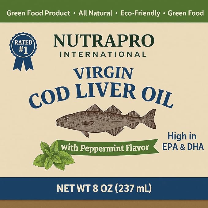 Virgin Cod Liver Oil - 8 Fl oz Natural Wild Caught &amp Fresh Tasting High in Vitamin D Omega 3 DHA/EPA (Original Taste-Unflavored)