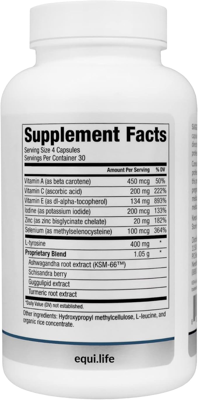 Equilife Thyroid Support Vitamins and Minerals Supplement with Vitamin C Zinc Vitamin E Iodine and Selenium Adaptogens &amp Amino Acids Formula Overall Wellness Support Gluten Free 120 Capsu