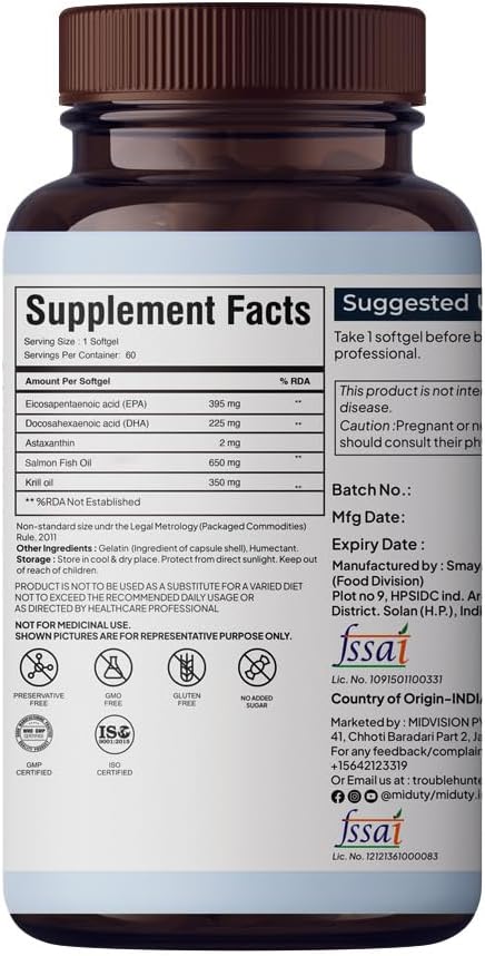 Krill Oil - Wild Salmon - Omega 3 Krill Oil - Astaxanthin - EPA &amp DHA - 60 Softgels