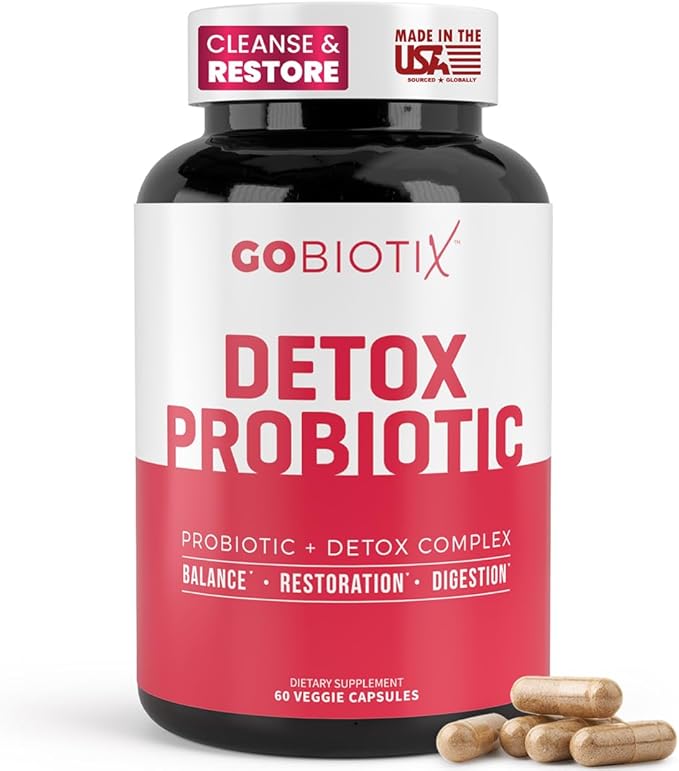 GOBIOTIX Detox Probiotic Supplement for Digestive Health - Milk Thistle Turmeric and Dandelion Root Enzymes for Gut Health - 50 Billion CFU - 60 Capsules