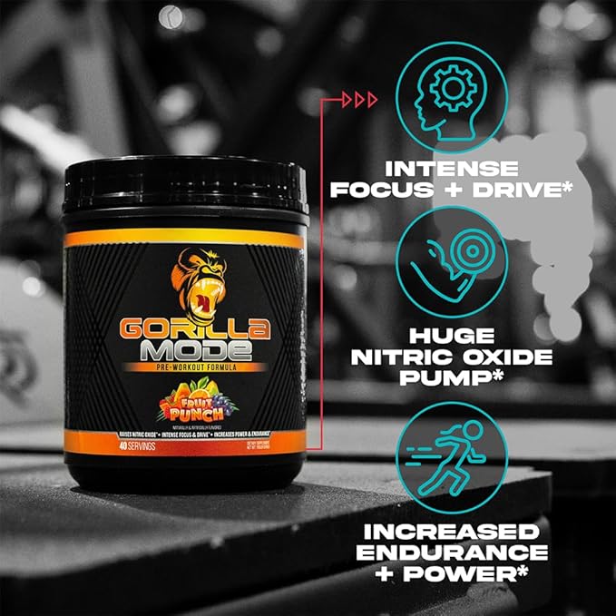 Gorilla Mind Pre Workout (Cherry) + Creatine (100 Serv.) - Comprehensive Stack for Improved Strength Power Output and Muscle Size