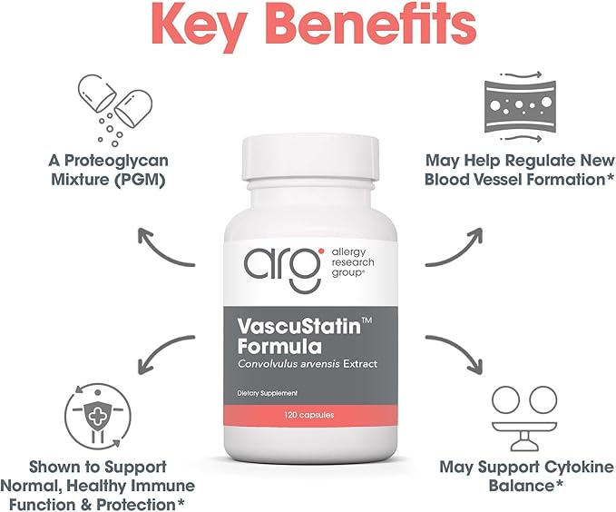 Allergy Research Group ARG VascuStatin Formula - Supports Immune Function and Tissue Health - Delivers 2 g Field Bindweed Extract per Serving - 30 Servings - 120 Capsules